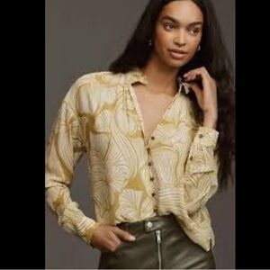Pilcro Golden Yellow Floral-Print Button-Down Shirt